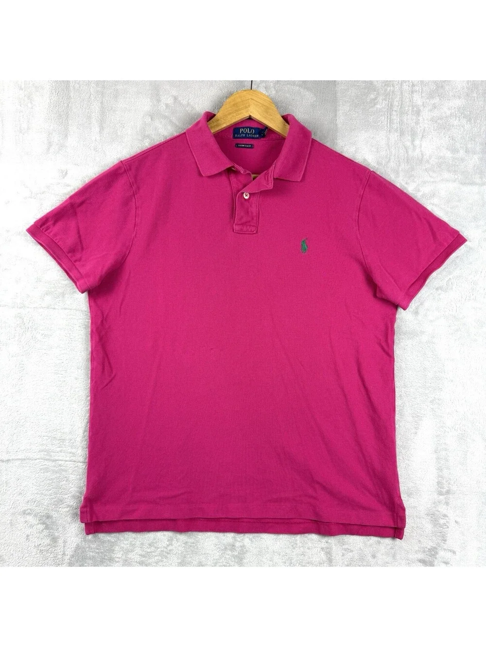Polo Ralph Lauren Pink Custom Slim Fit Short Sleeve Polo Shirt Green Pony Men L
